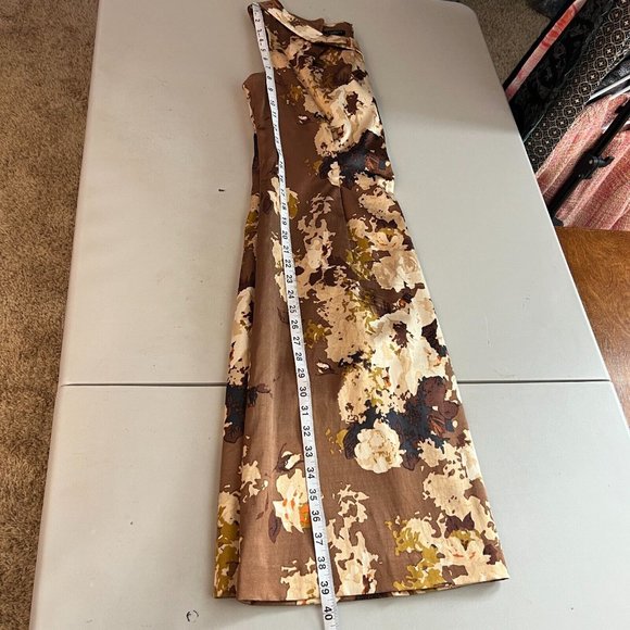 Talbots Dress Womens 12 Brown Floral Sheath Satin Sleeveless Stretch Knee Length - Picture 8 of 10